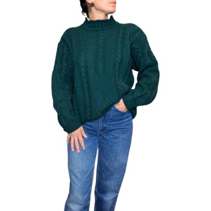 Maglione vintage intrecciato verde petrolio