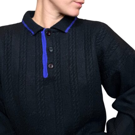 Maglione vintage intrecciato nero con colletto
