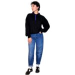 Maglione vintage intrecciato nero con colletto