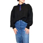 Maglione vintage intrecciato nero con colletto