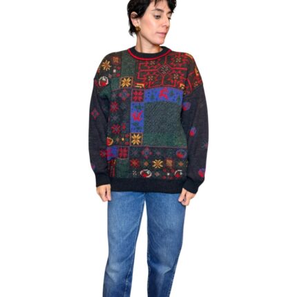 Maglione vintage nero fantasia