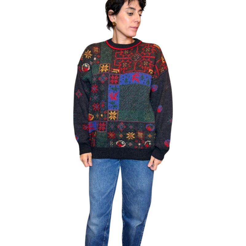 Maglione vintage nero fantasia