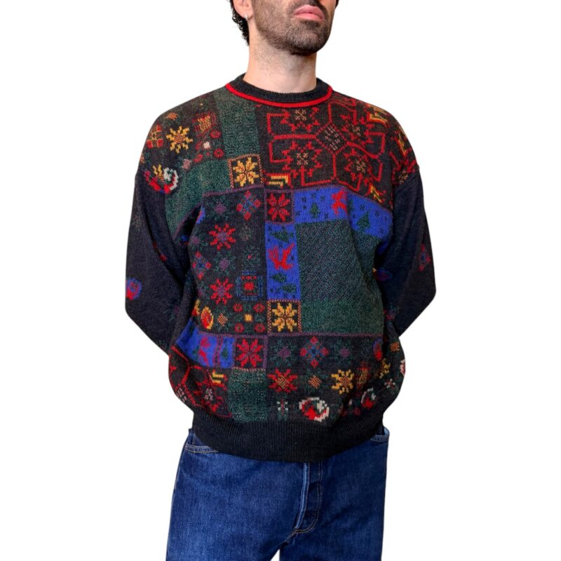 Maglione vintage nero fantasia