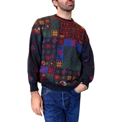 Maglione vintage nero fantasia
