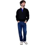 Maglione vintage intrecciato nero con colletto