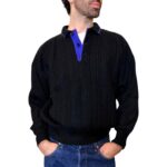 Maglione vintage intrecciato nero con colletto