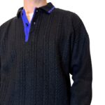 Maglione vintage intrecciato nero con colletto