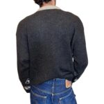 Maglione vintage girocollo grigio scuro e bordeaux