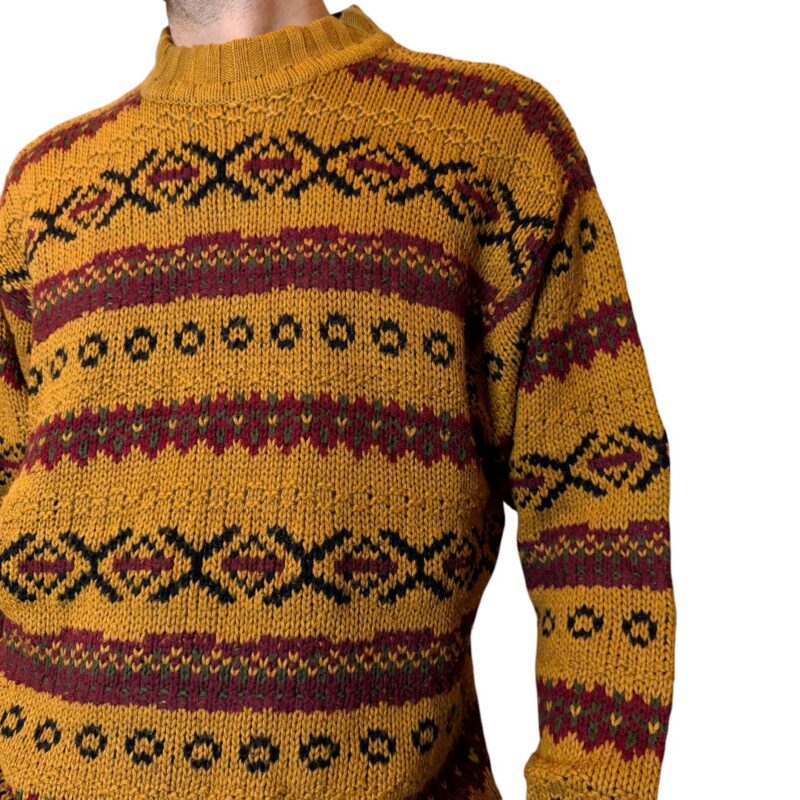 Maglione vintage senape e bordeaux