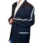 Vintage Groove Upcycling - Blazer grigio scuro - inserti Nike scritta