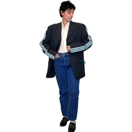 Vintage Groove Upcycling - Blazer grigio - inserti Adidas verde