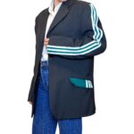Vintage Groove Upcycling - Blazer grigio - inserti Adidas verde