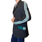 Vintage Groove Upcycling - Blazer grigio - inserti Adidas verde
