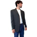 Vintage Groove Upcycling - Blazer grigio - inserti Adidas verde