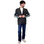 Vintage Groove Upcycling - Blazer grigio - inserti Adidas verde