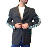 Vintage Groove Upcycling - Blazer grigio - inserti Adidas verde