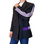 Vintage Groove Upcycling - Blazer grigio scuro - inserti Adidas viola