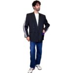 Vintage Groove Upcycling - Blazer grigio scuro - inserti Adidas viola