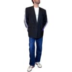 Vintage Groove Upcycling - Blazer grigio scuro - inserti Adidas viola