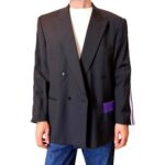 Vintage Groove Upcycling - Blazer grigio scuro - inserti Adidas viola