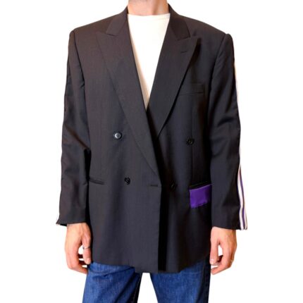 Vintage Groove Upcycling - Blazer grigio scuro - inserti Adidas viola