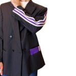 Vintage Groove Upcycling - Blazer grigio scuro - inserti Adidas viola