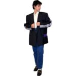 Vintage Groove Upcycling - Blazer grigio scuro - inserti Adidas viola