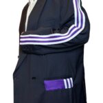 Vintage Groove Upcycling - Blazer grigio scuro - inserti Adidas viola