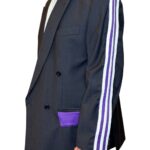 Vintage Groove Upcycling - Blazer grigio scuro - inserti Adidas viola